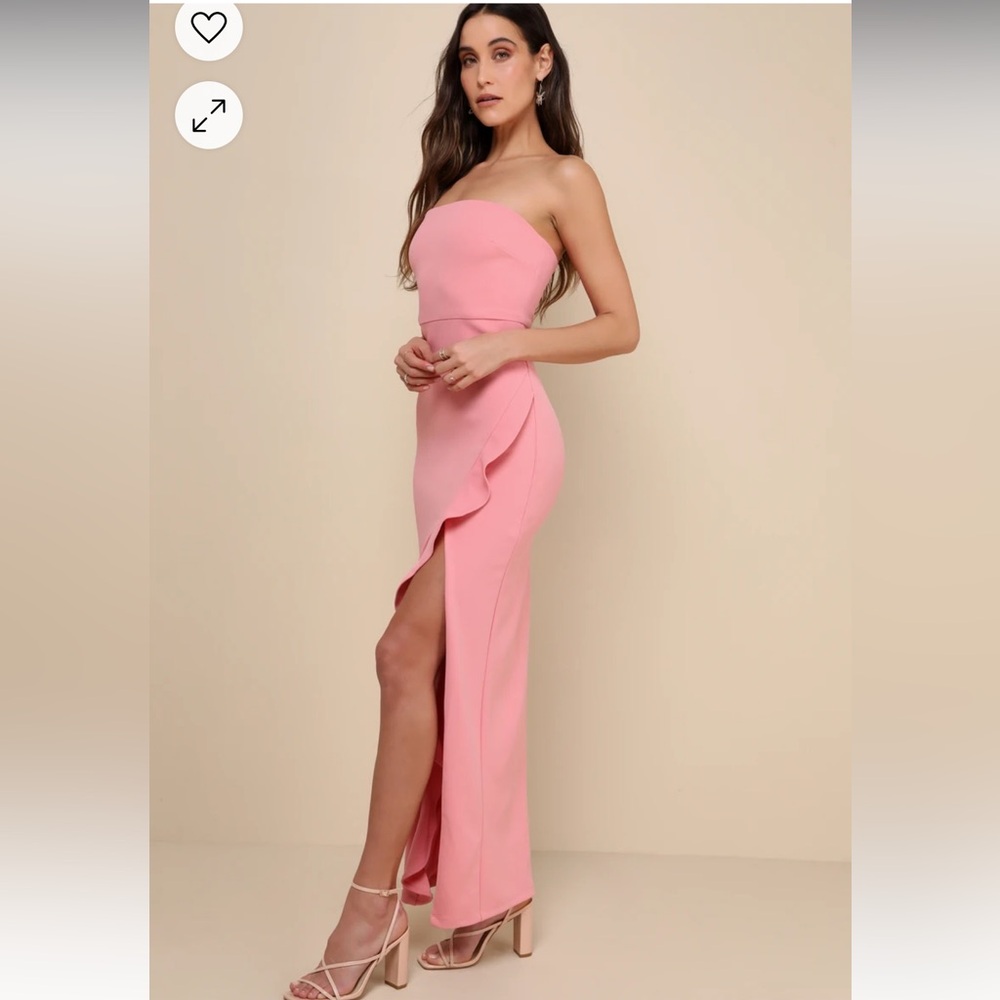 After Hours Blush Pink Strapless Ruffled Maxi Dress